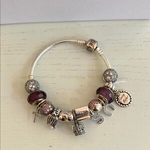 Pandora Elegant Silver Charm Bracelet with Purple Accents